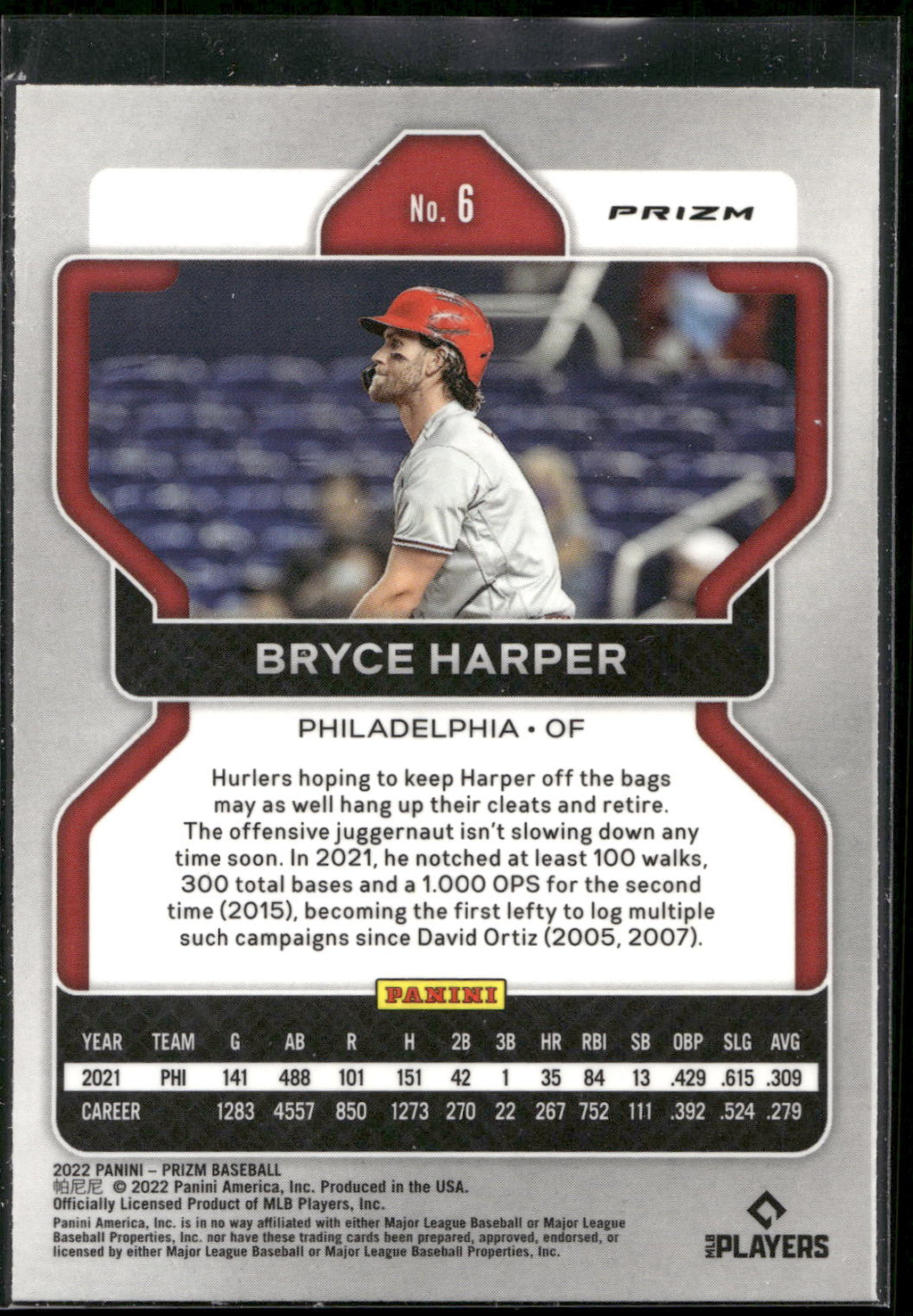 2022 Panini Prizm #6 Bryce Harper Purple Prizm