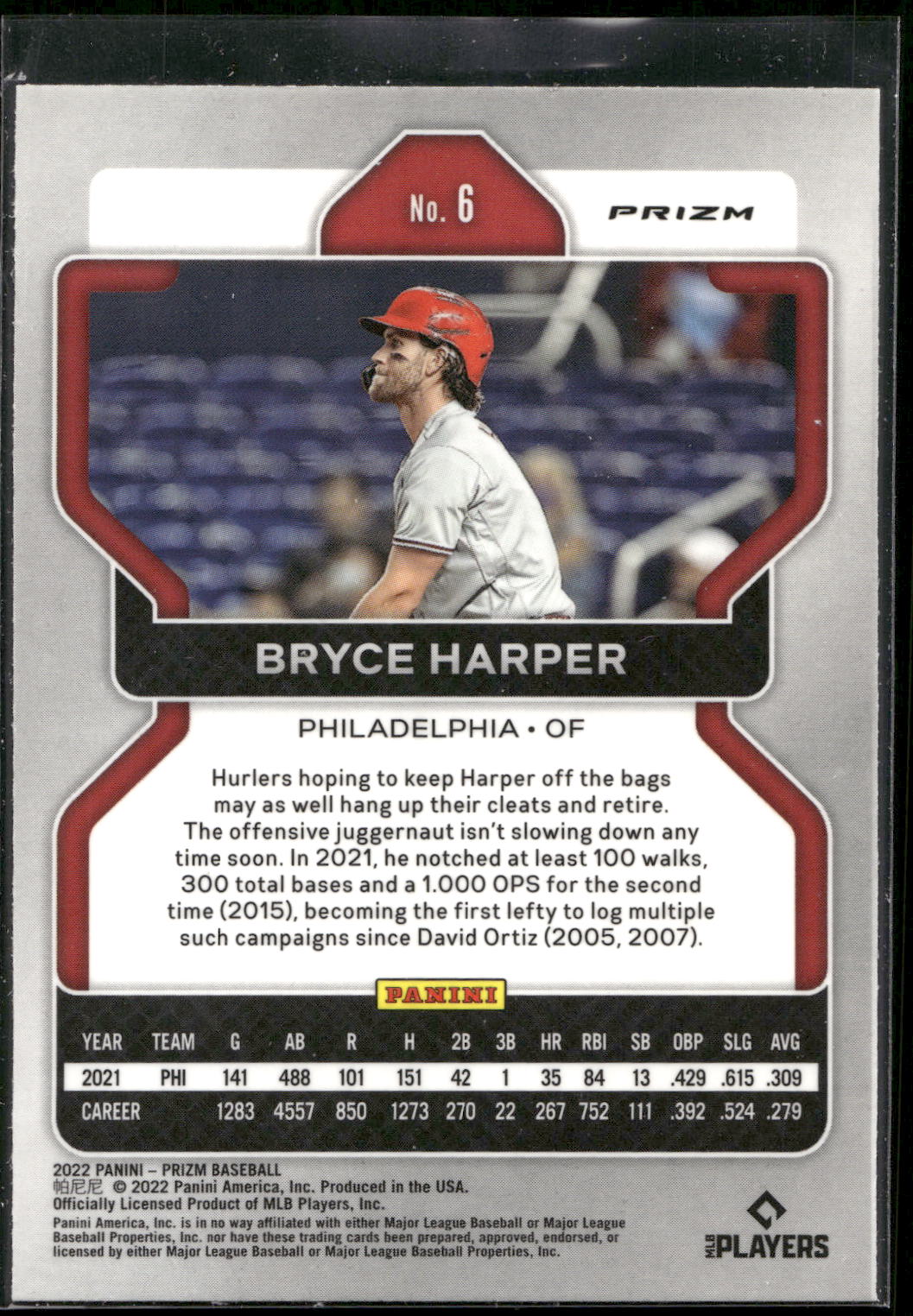2022 Panini Prizm #6 Bryce Harper Purple Prizm