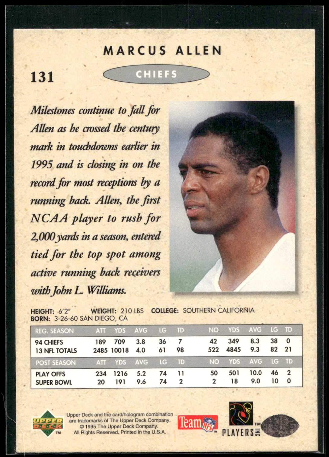1995 SP Championship #131 Marcus Allen
