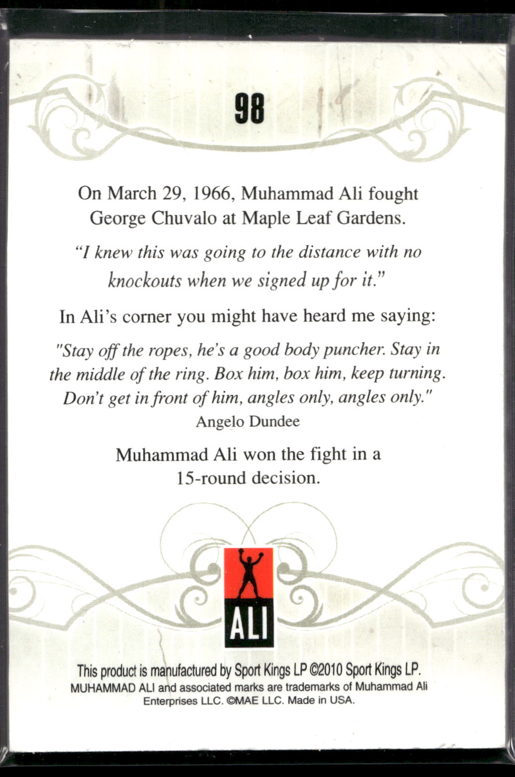 2010 Ringside Boxing Round One #98 Muhammad Ali