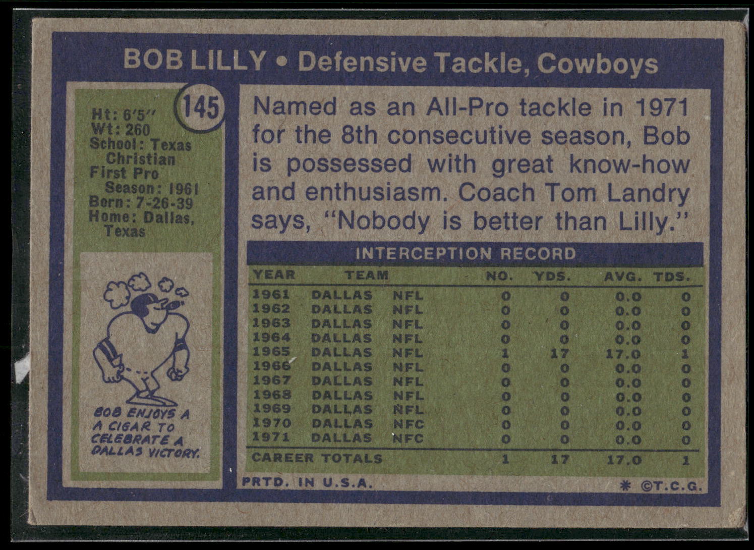 1972 Topps #145 Bob Lilly