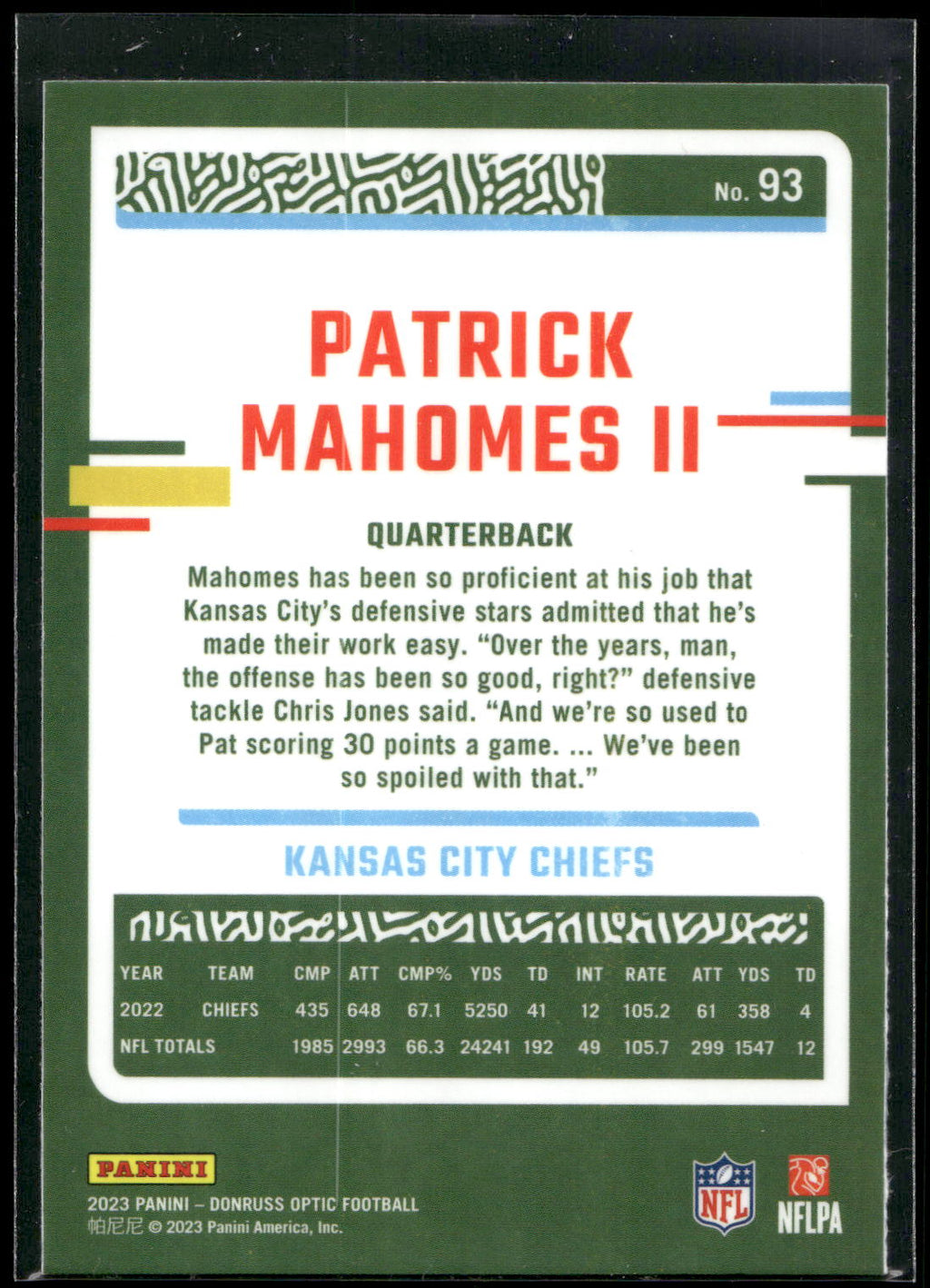 2023 Donruss Optic #93 Patrick Mahomes II