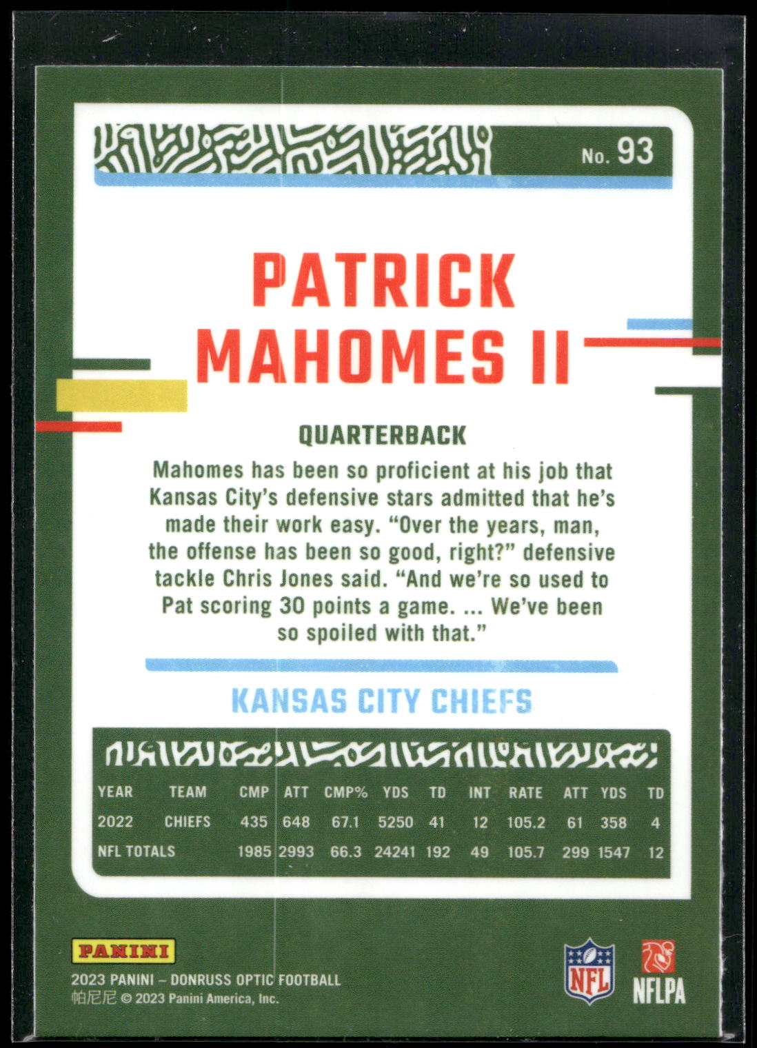 2023 Donruss Optic #93 Patrick Mahomes II