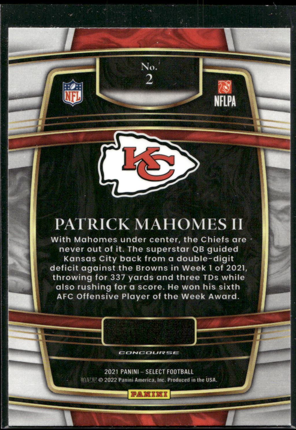 2021 Panini Select #2 Patrick Mahomes II