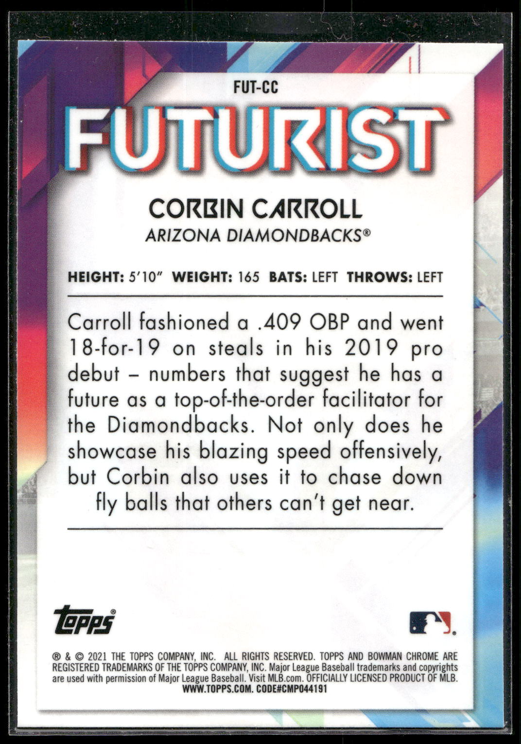 2021 Bowman #FUT-CC Corbin Carroll Chrome Futurist