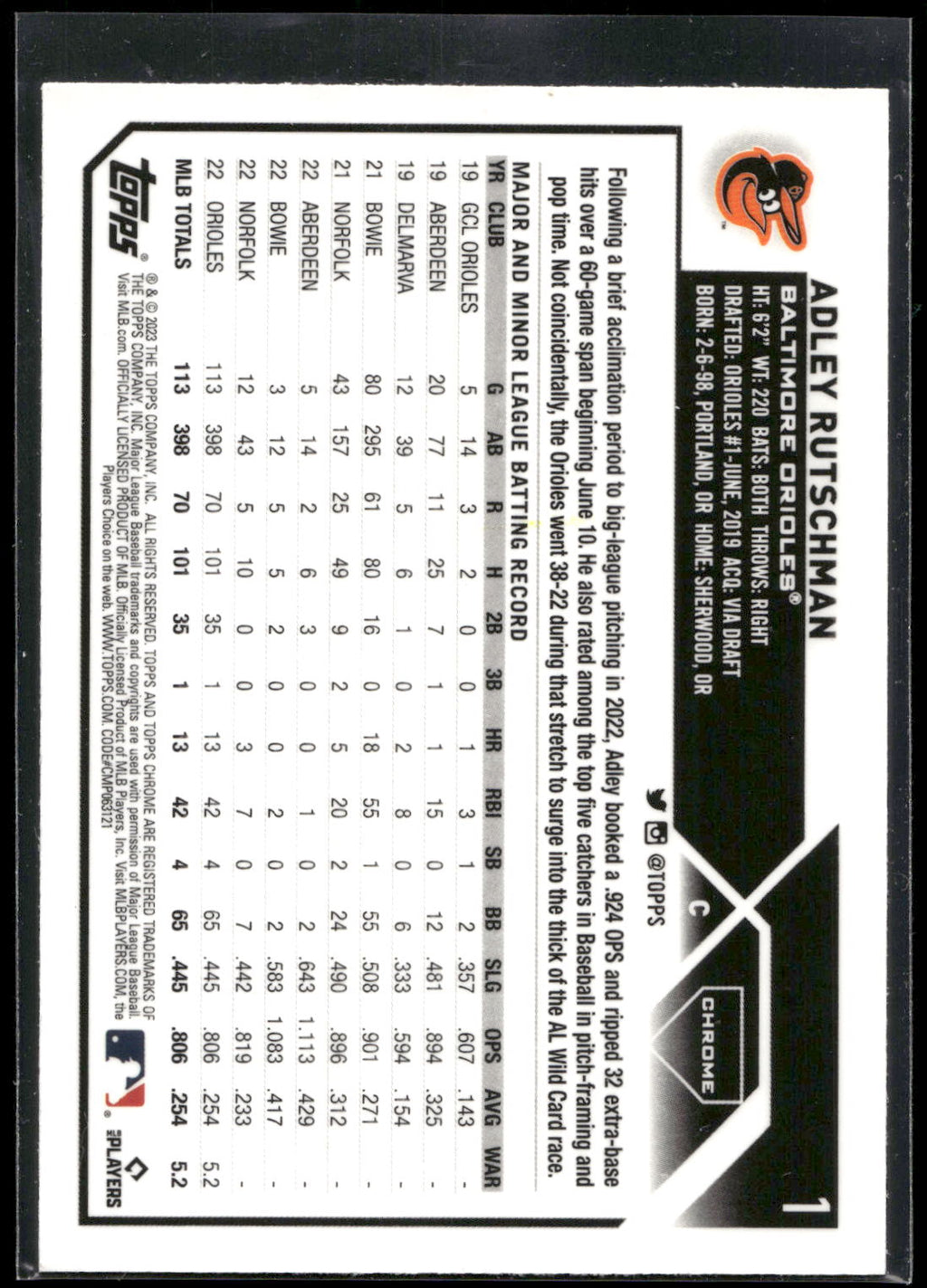 2023 Topps Chrome #1 Adley Rutschman