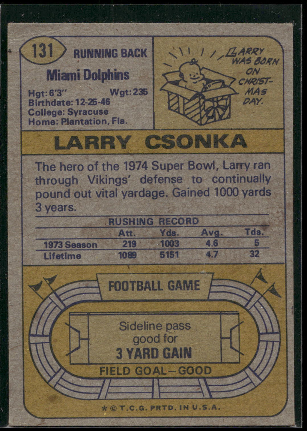 1974 Topps #131 Larry Csonka