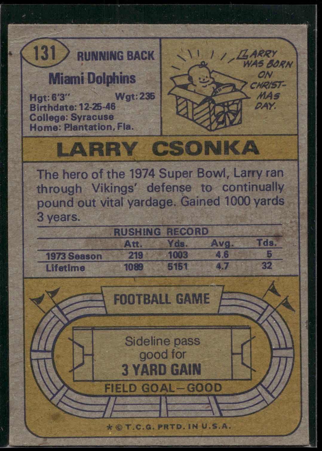 1974 Topps #131 Larry Csonka