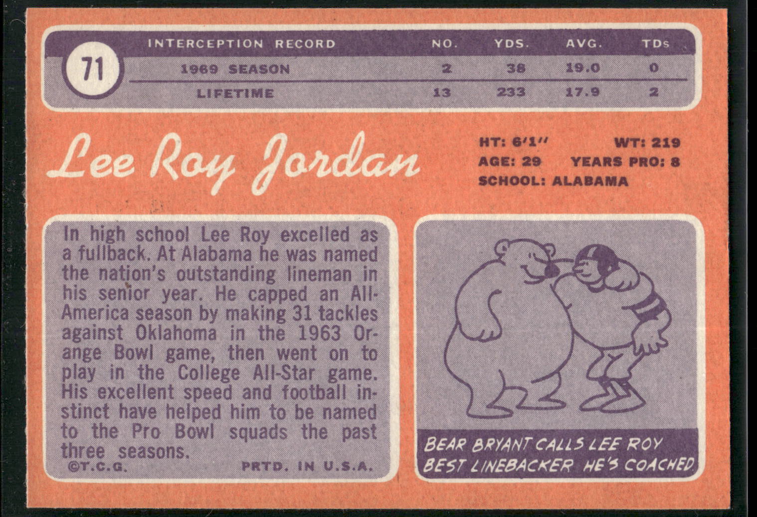 1970 Topps #71 Lee Roy Jordan