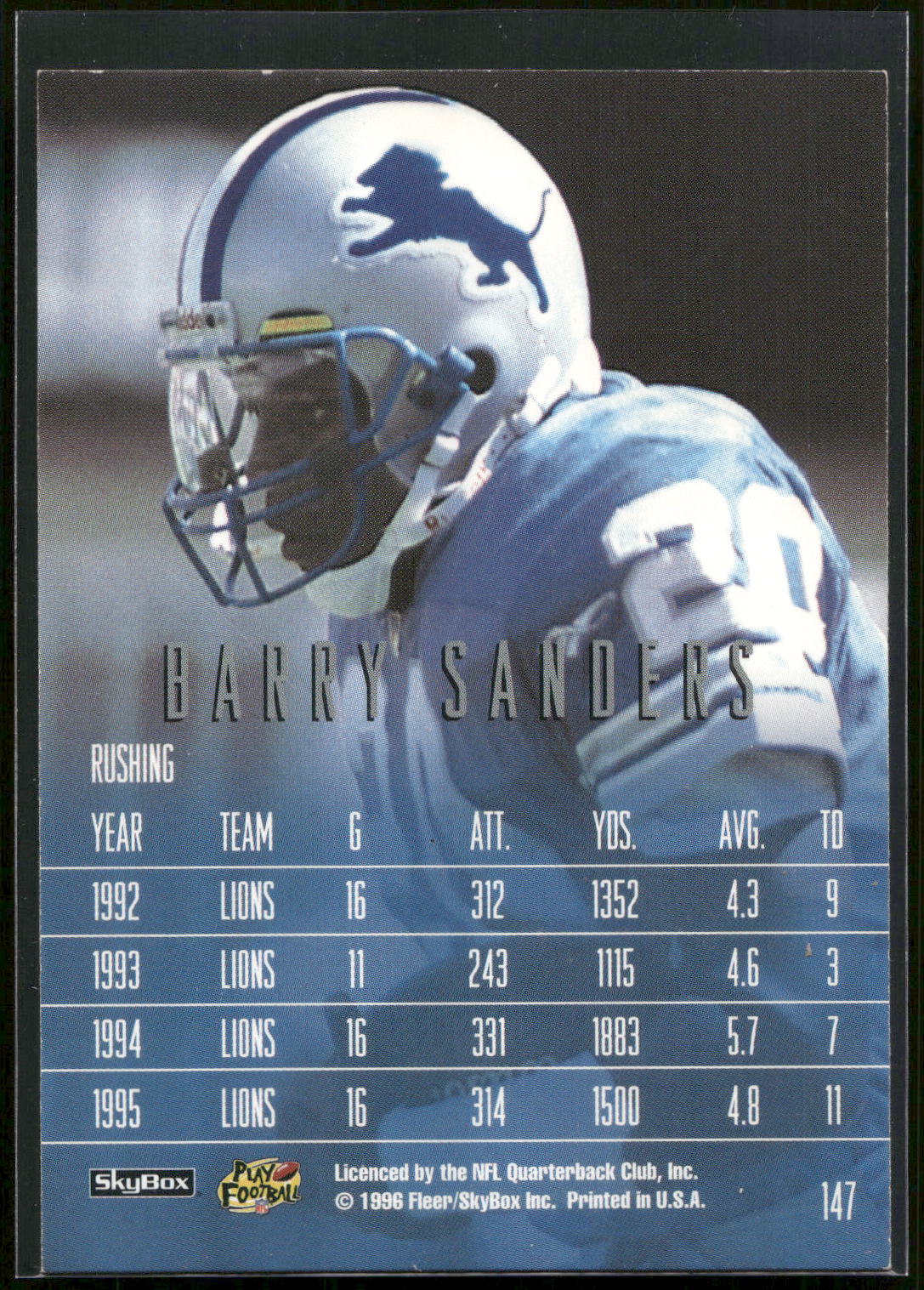1996 SkyBox Impact Rookies #147 Barry Sanders