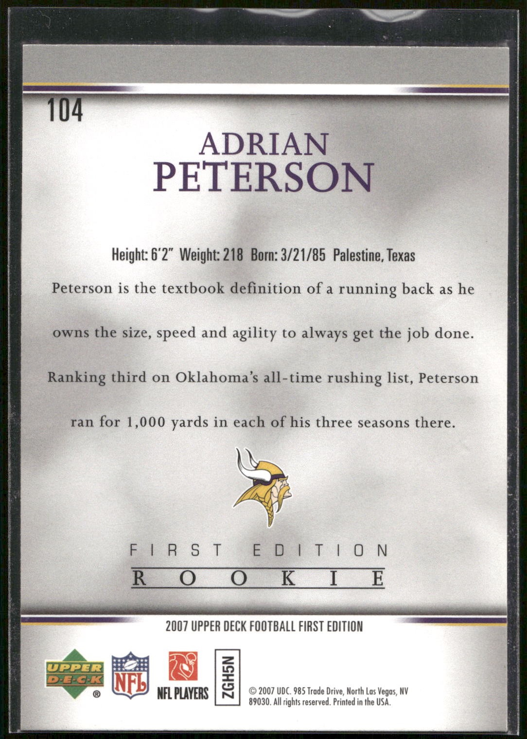 2007 Upper Deck First Edition #104 Adrian Peterson