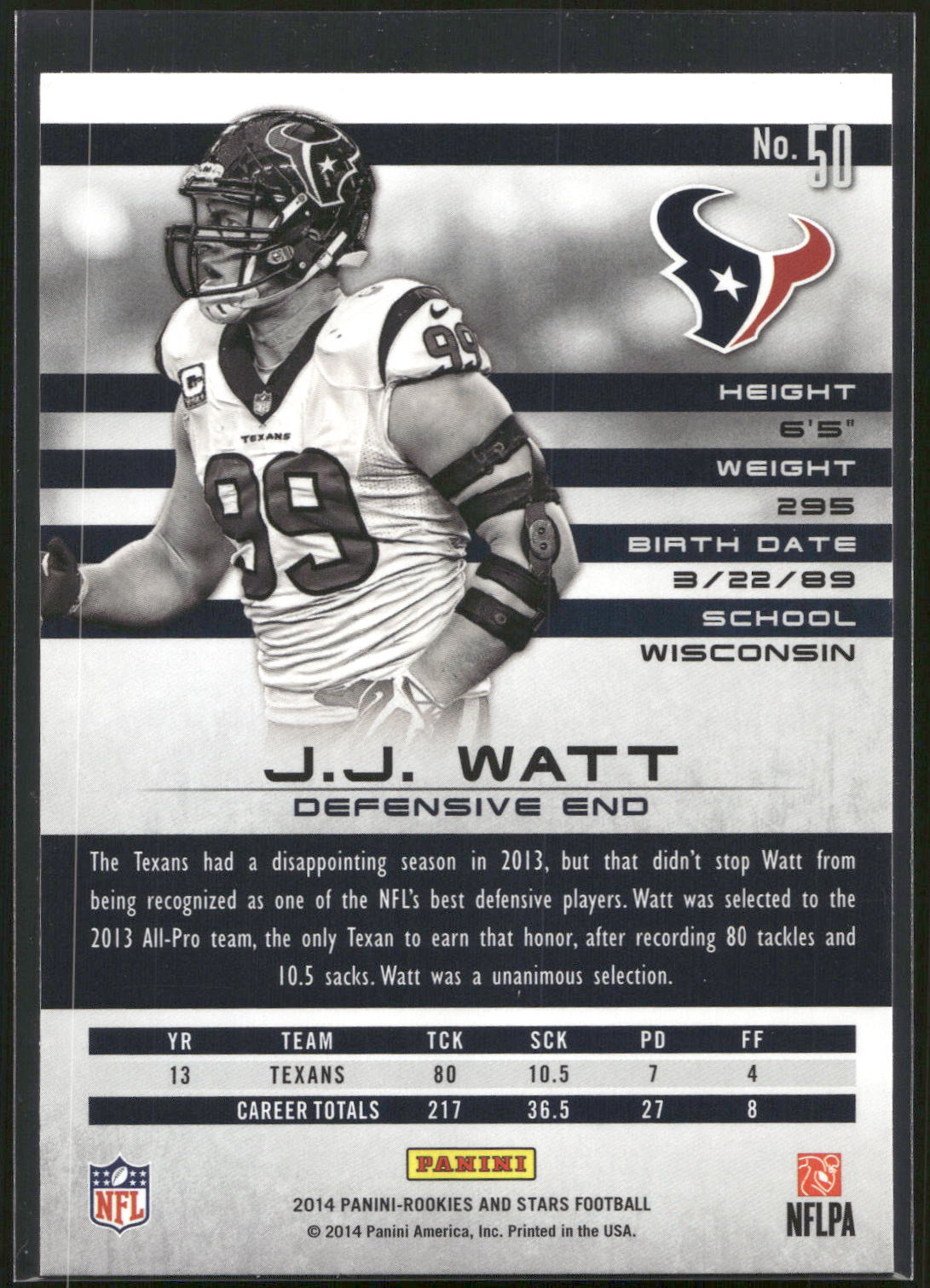 2014 Panini Rookies & Stars Longevity #50 J.J. Watt