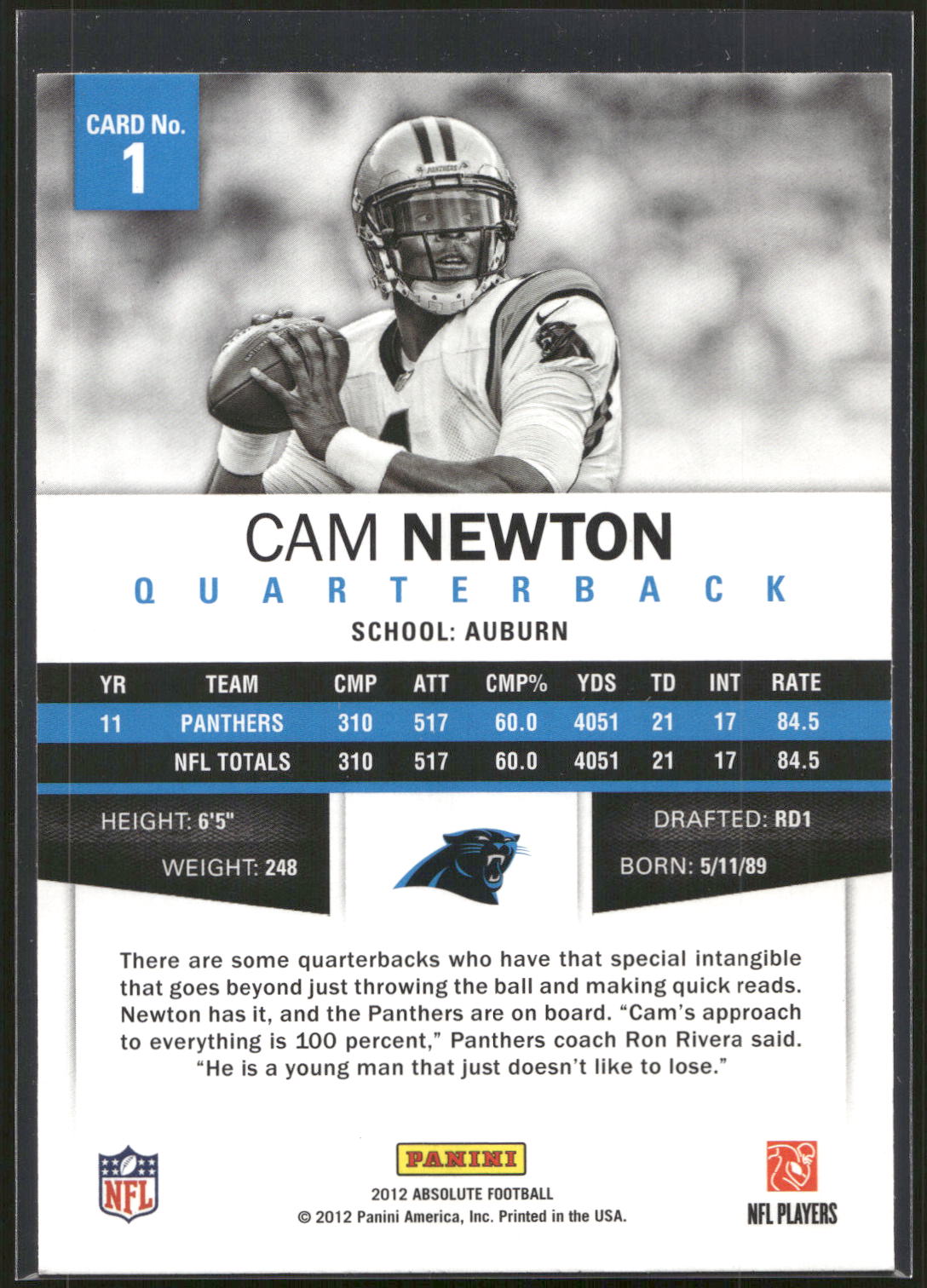 2012 Panini Absolute #1 Cam Newton Retail