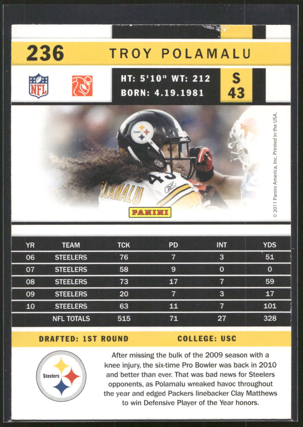 2011 Score #236 Troy Polamalu