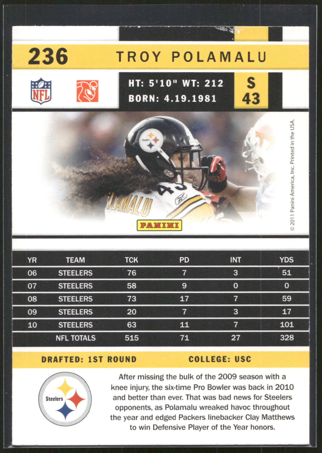 2011 Score #236 Troy Polamalu
