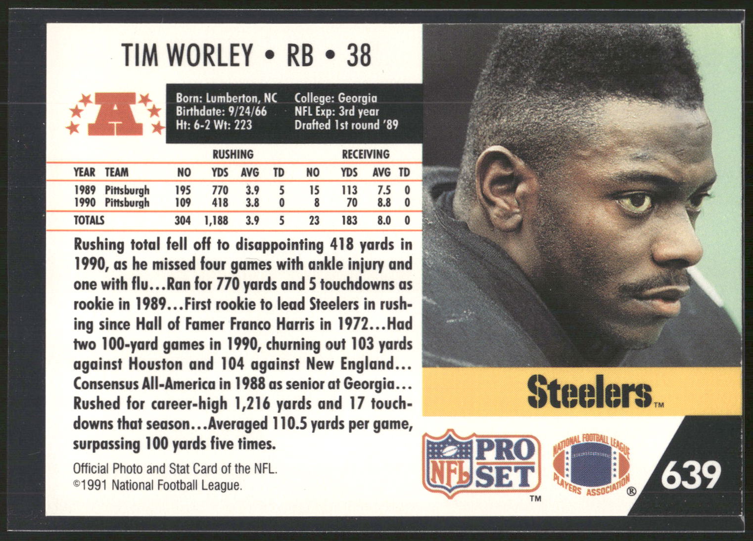 1991 Pro Set #639 Tim Worley