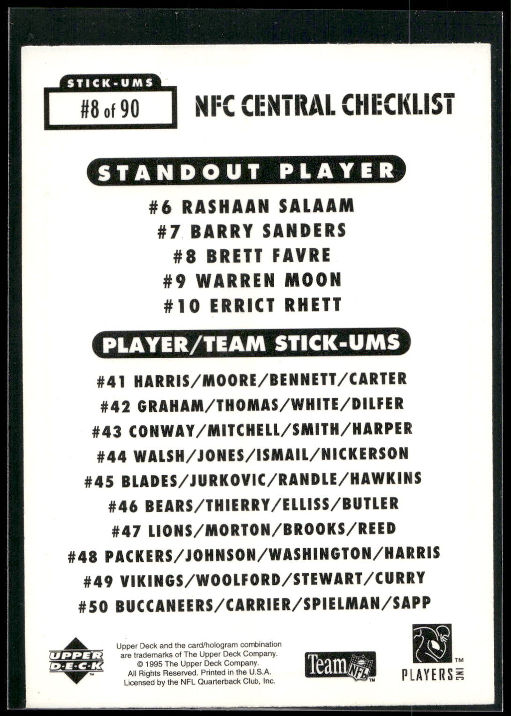 1995 Collector's Choice Update #8 Brett Favre Stick-Ums