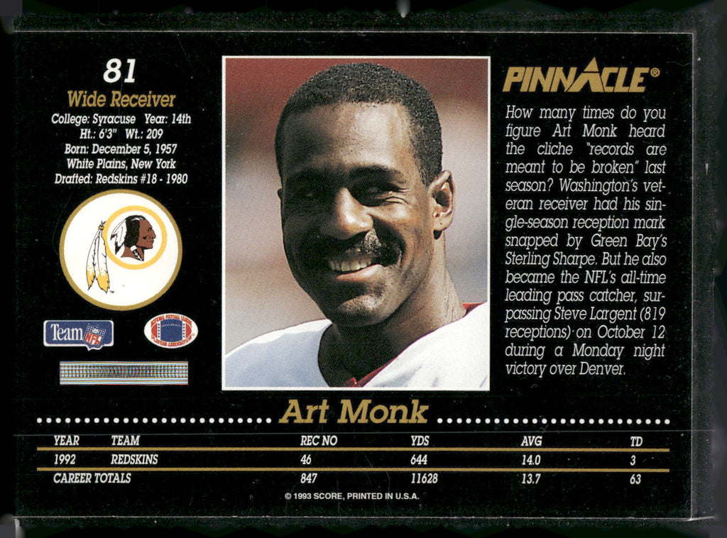 1993 Pinnacle #81 Art Monk