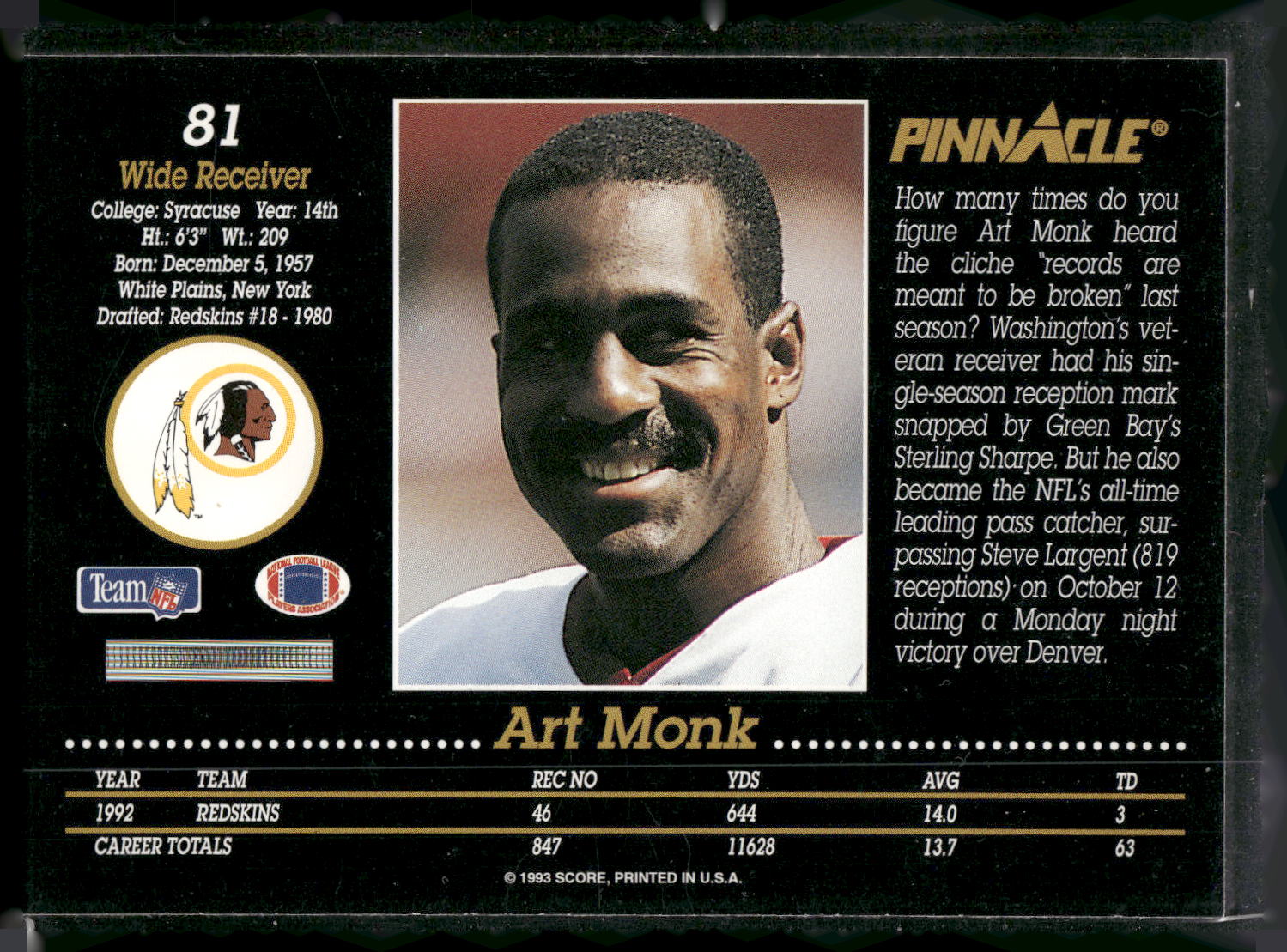 1993 Pinnacle #81 Art Monk