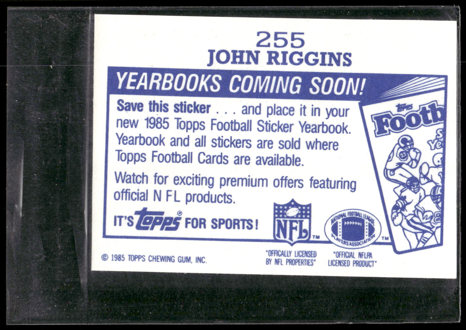 1985 Topps #255 John Riggins Yearbooks Coming Soon Stickers