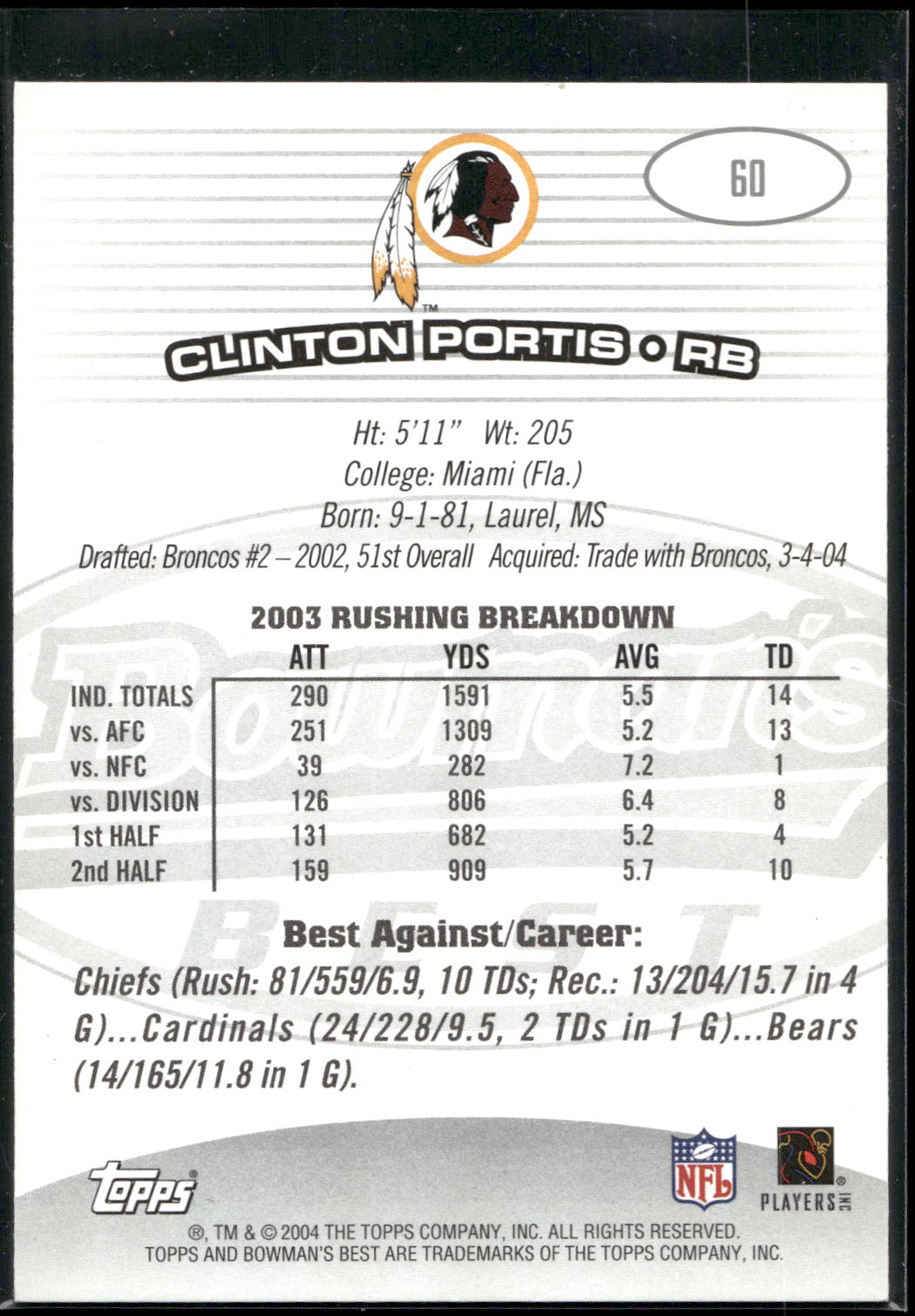 2004 Bowman's Best #60 Clinton Portis