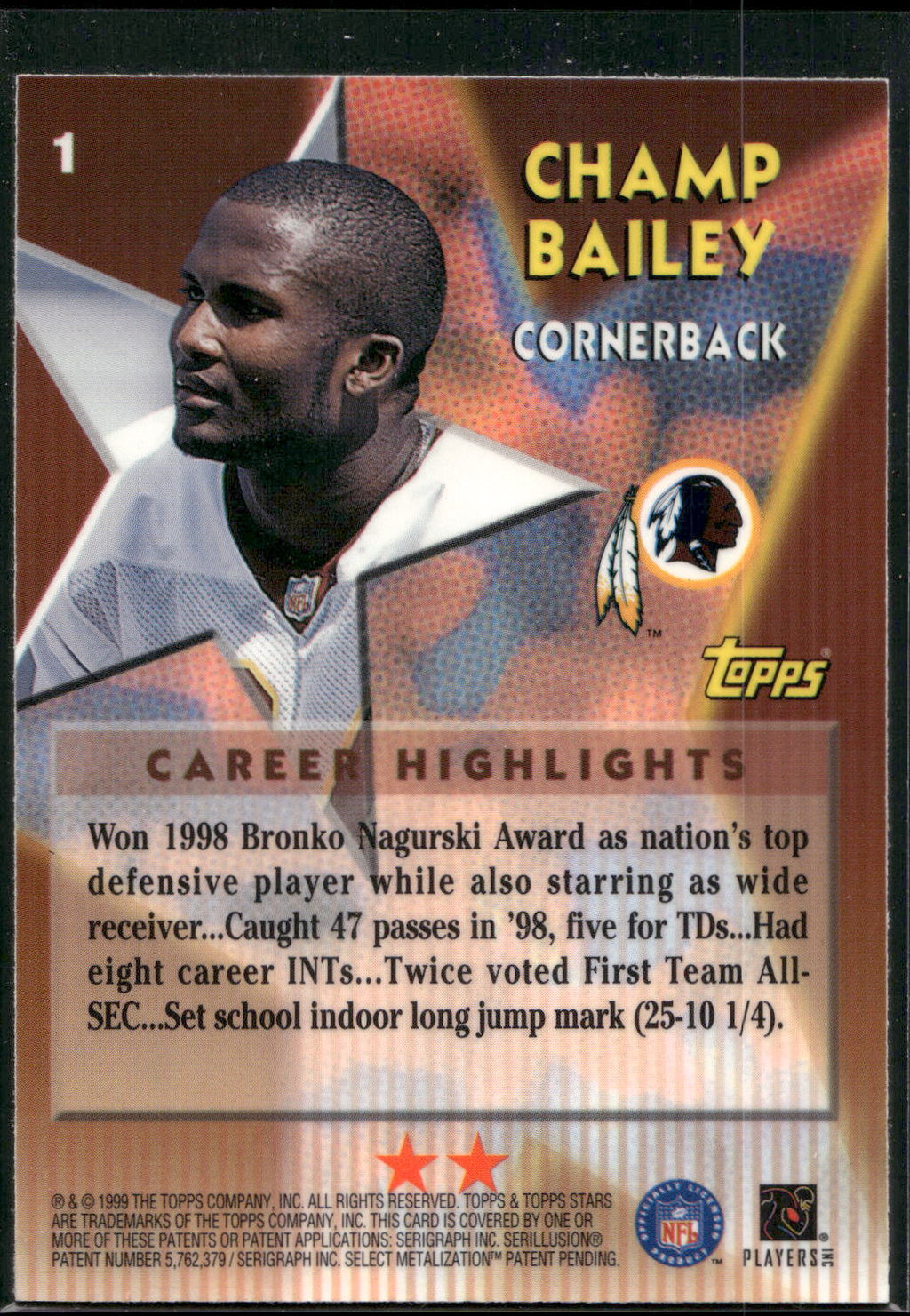 1999 Topps Stars #1 Champ Bailey Two Star