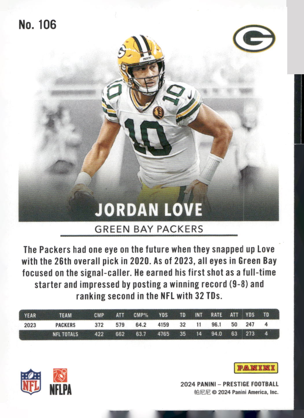 2024 Panini Prestige #106 Jordan Love Sunburst Xtra Points