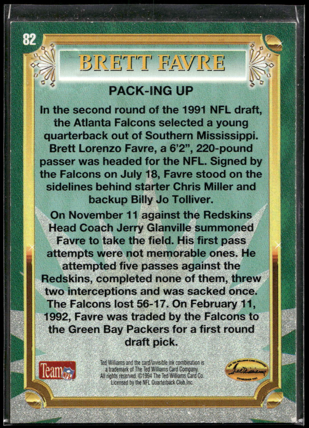1994 Ted Williams Roger Staubach's NFL #84 Brett Favre