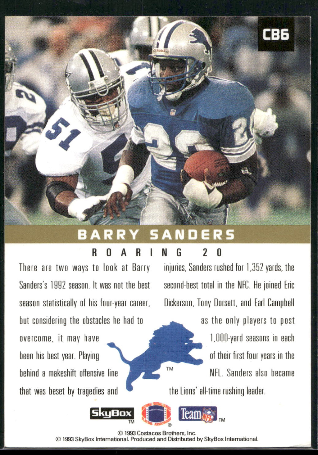 1993 SkyBox Premium #CB6 Barry Sanders Costacos Brothers