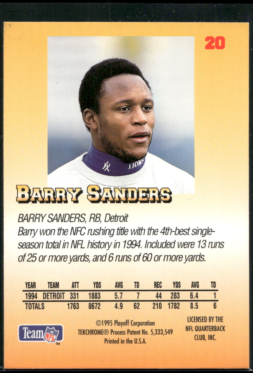 1995 Playoff Prime #20 Barry Sanders
