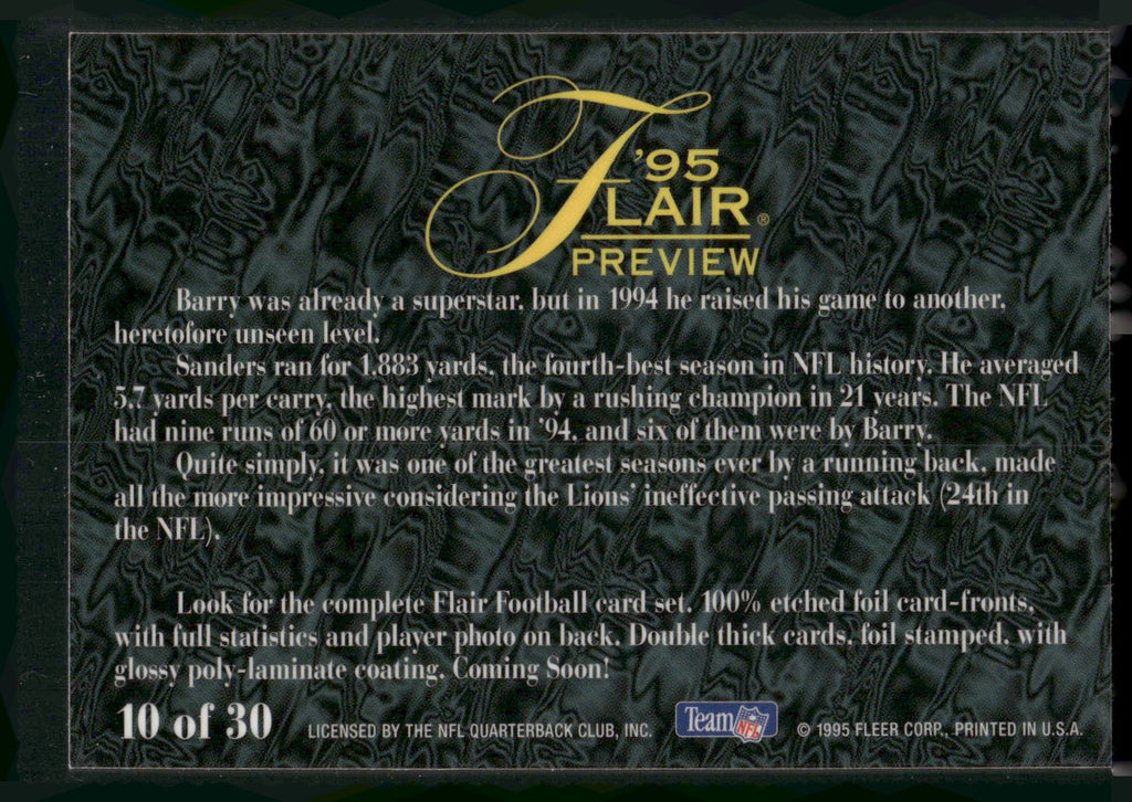 1995 Fleer #10 Barry Sanders Flair Preview