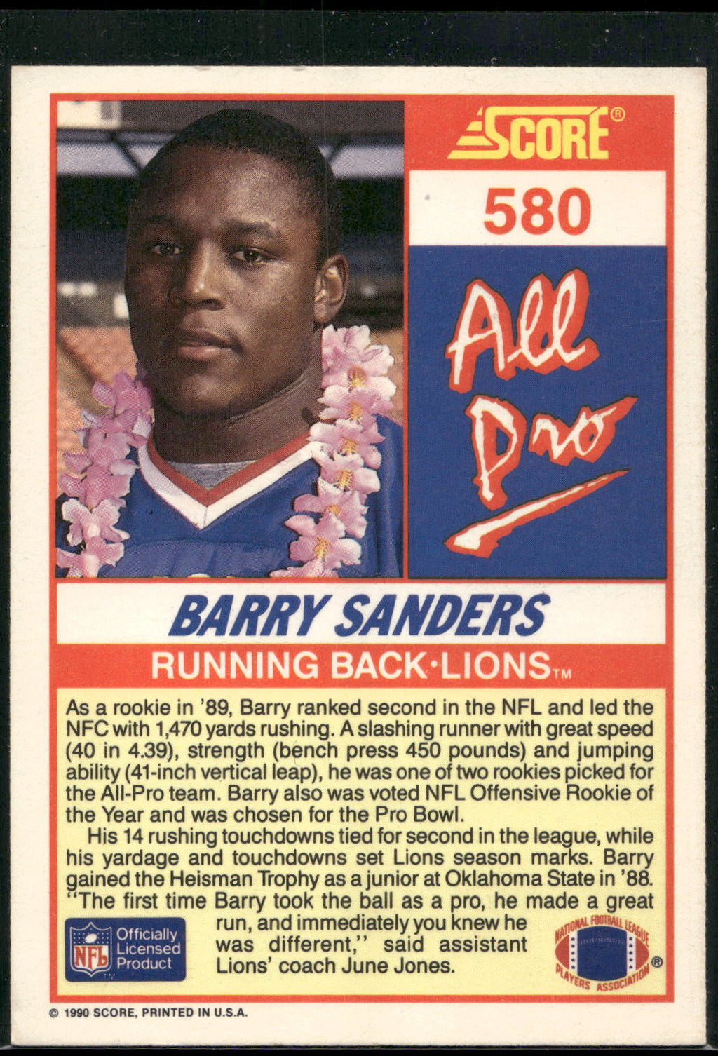 1990 Score #580 Barry Sanders
