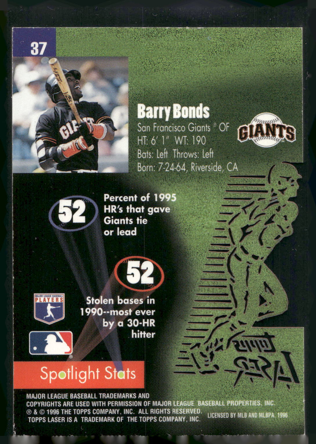 1996 Topps Laser #37 Barry Bonds