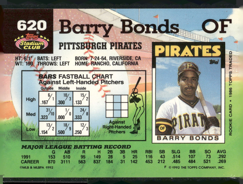 1992 Stadium Club #620b Barry Bonds