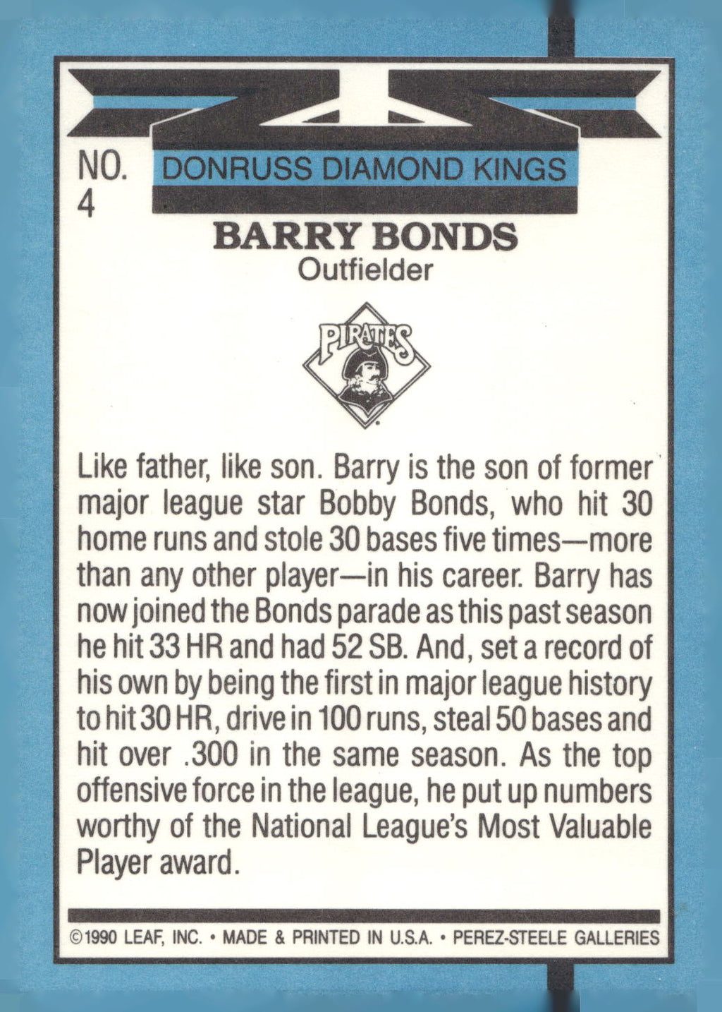 1991 Donruss #4b Barry Bonds