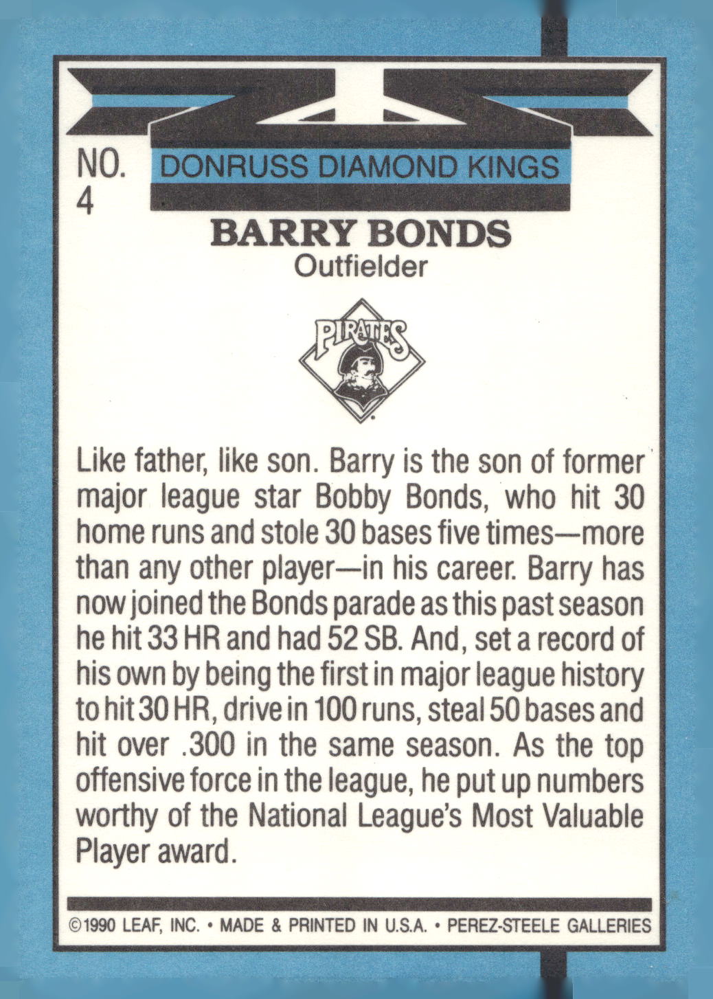 1991 Donruss #4b Barry Bonds