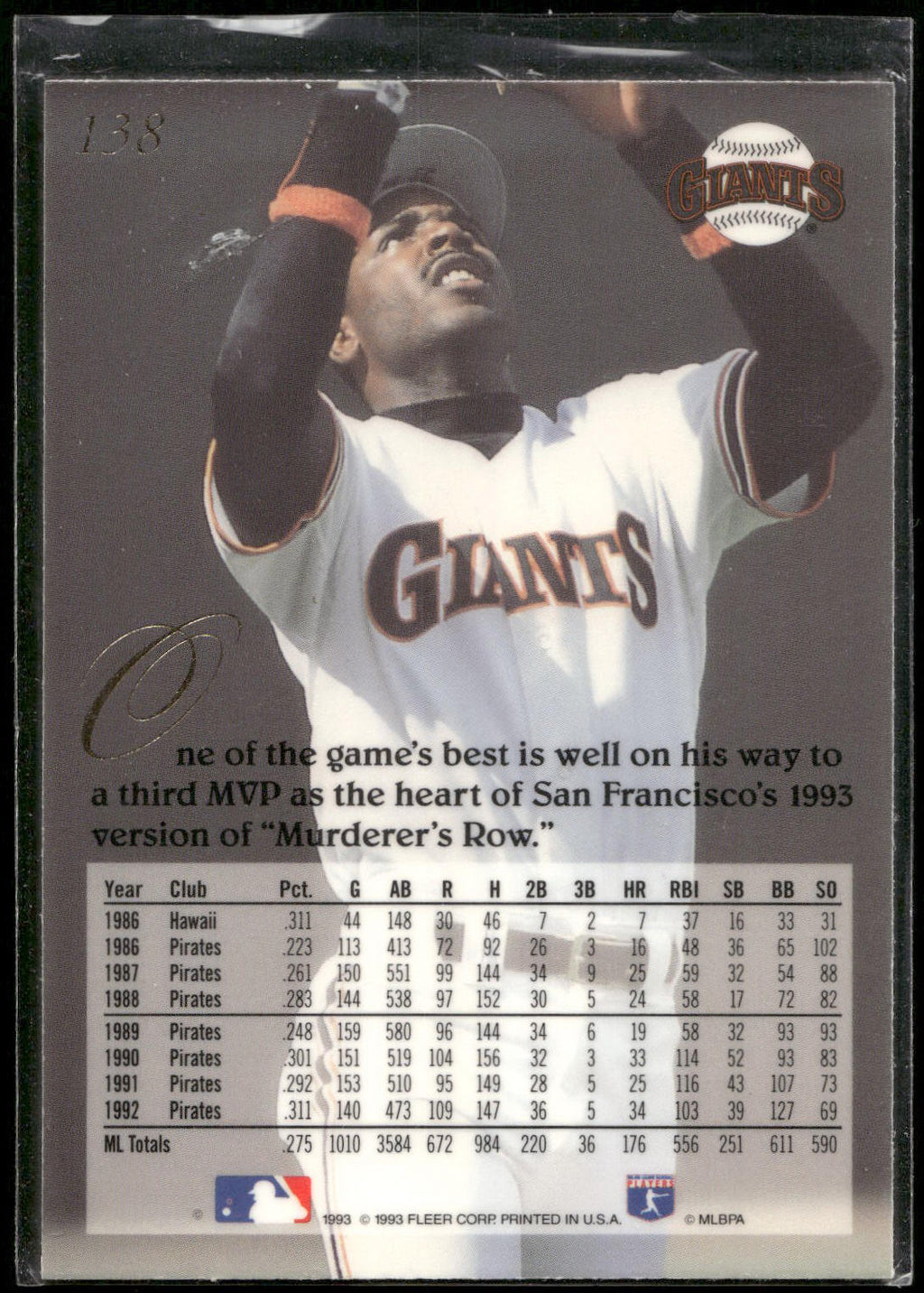 1993 Flair #138 Barry Bonds