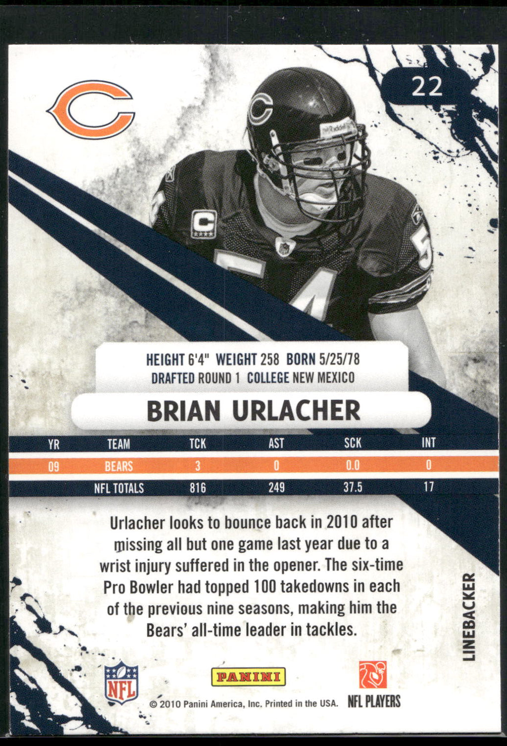 2010 Panini Rookies & Stars #22 Brian Urlacher