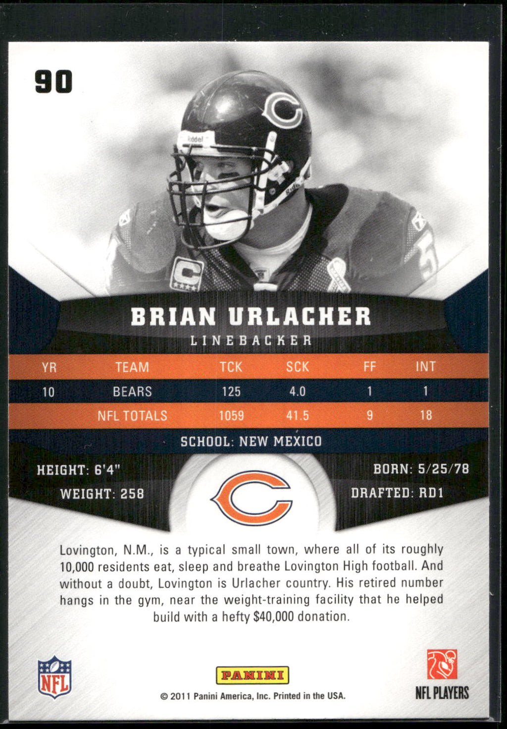 2011 Panini Gridiron Gear #90 Brian Urlacher