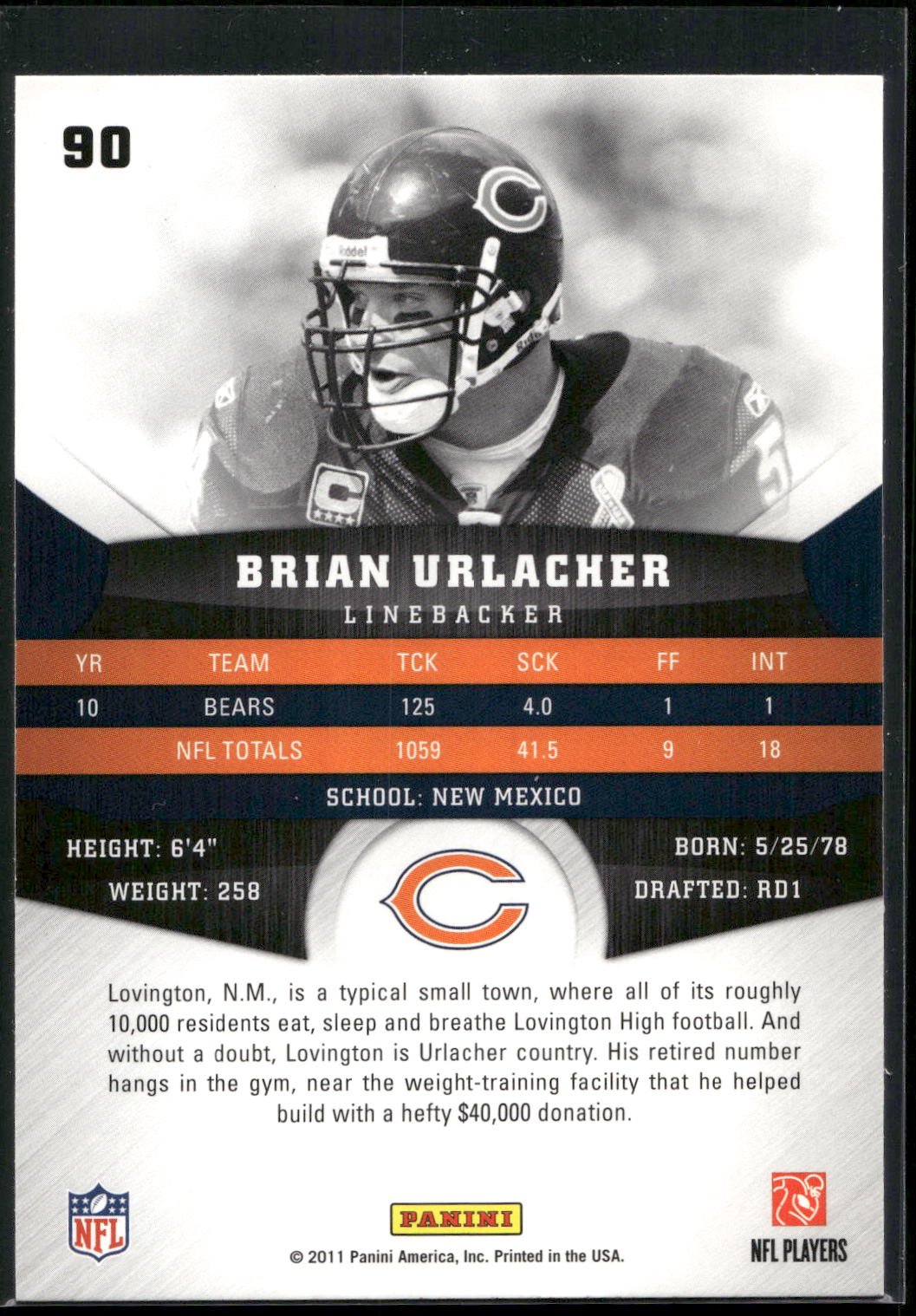 2011 Panini Gridiron Gear #90 Brian Urlacher