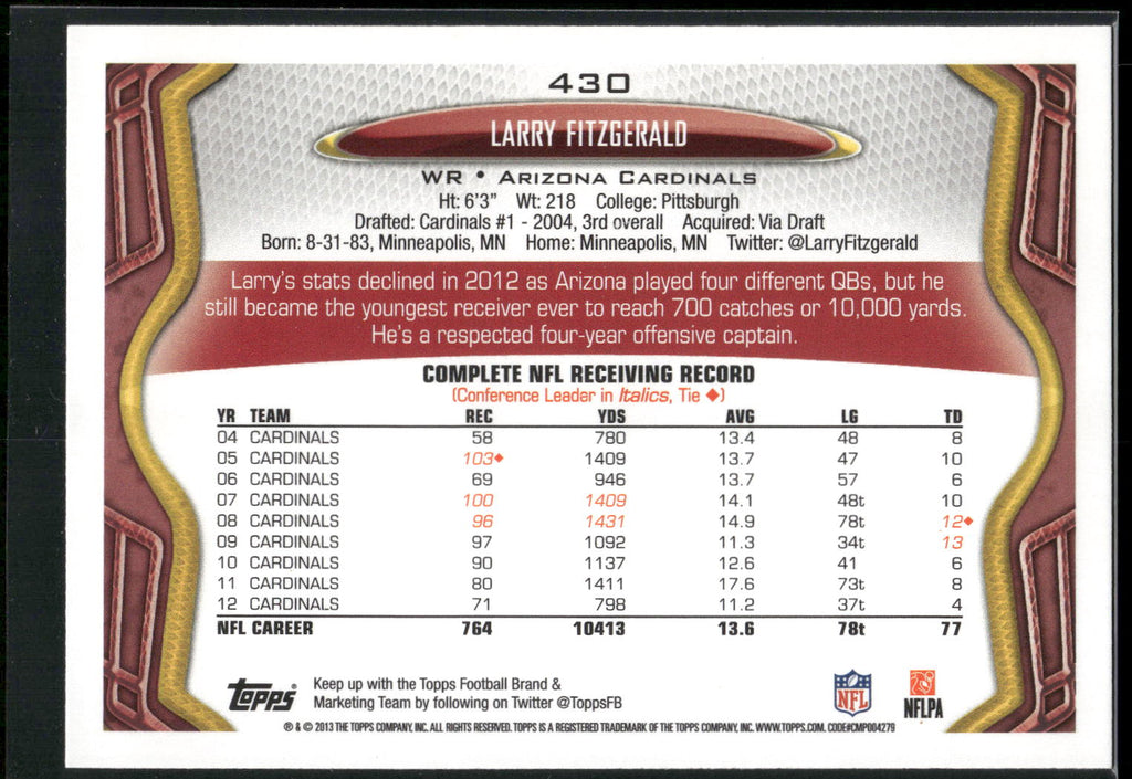 2013 Topps #430 Larry Fitzgerald