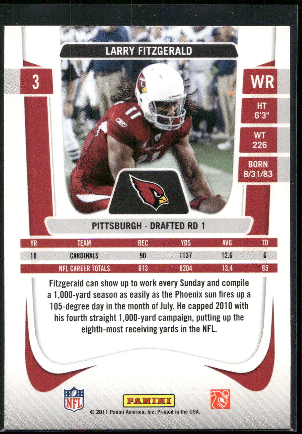 2011 Panini Prestige #3 Larry Fitzgerald