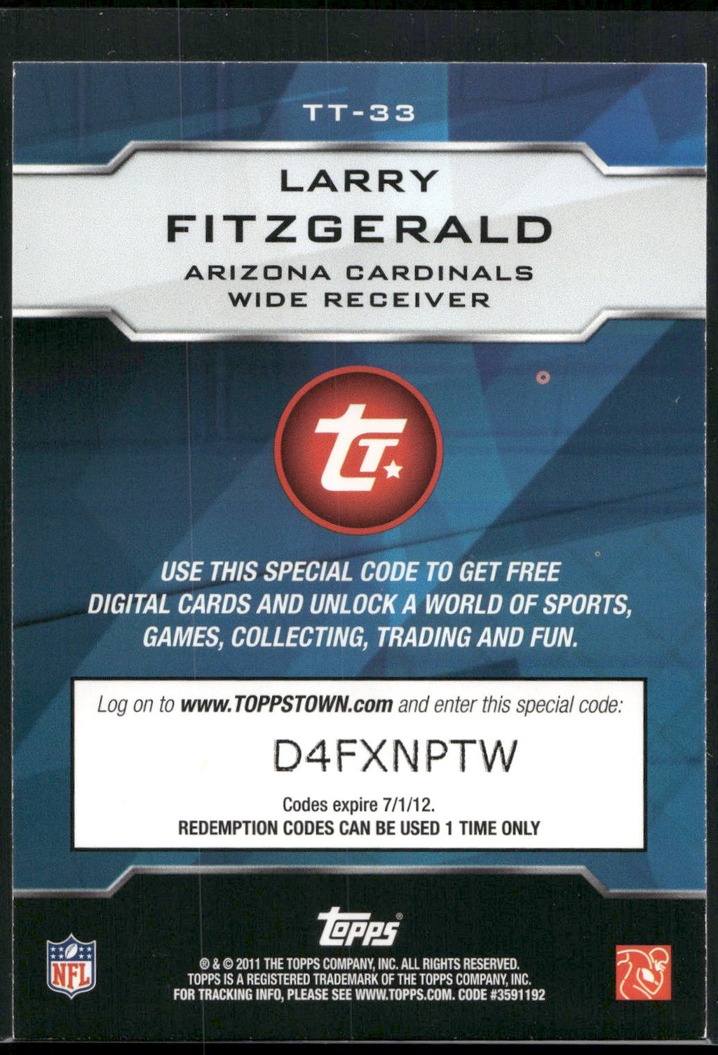 2011 Topps #TT-33 Larry Fitzgerald ToppsTown