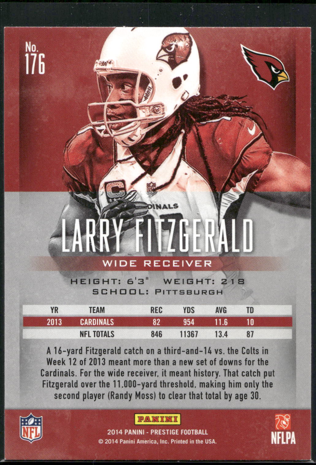 2014 Panini Prestige #176 Larry Fitzgerald