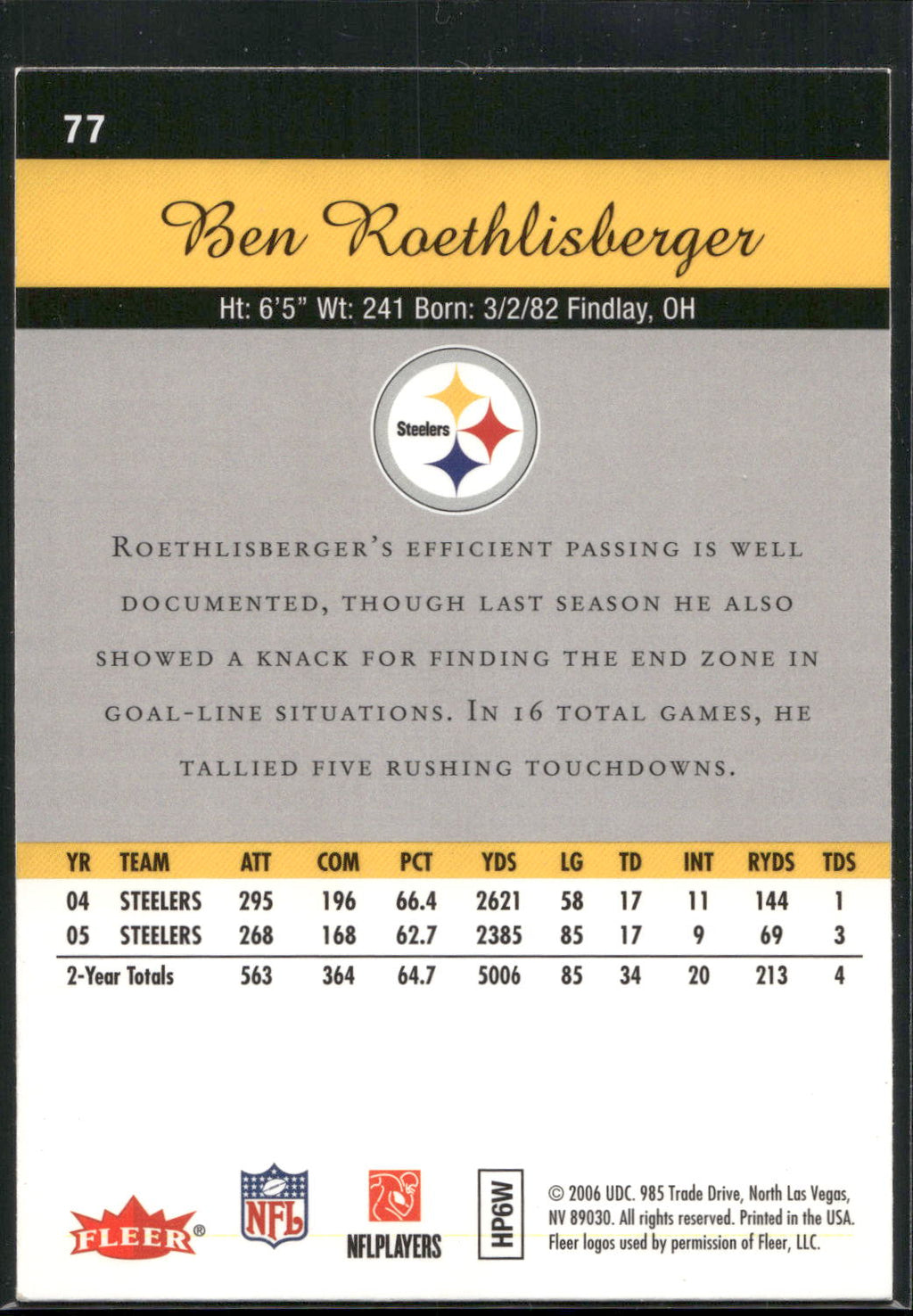 2006 Flair Showcase #77 Ben Roethlisberger