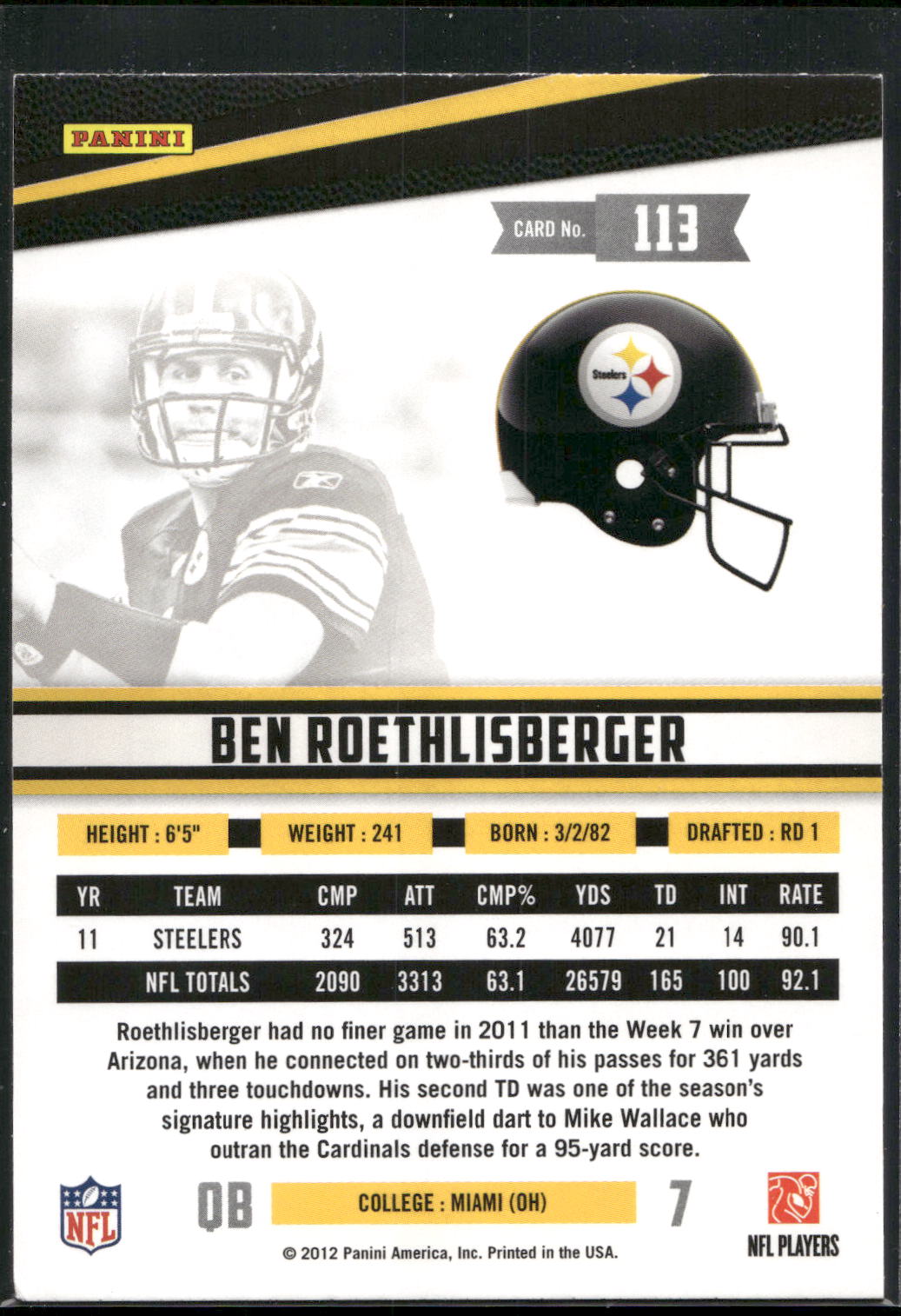 2012 Panini Rookies & Stars #113 Ben Roethlisberger