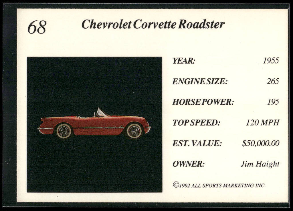 1992 All Sports Marketing Exotic Dreams #68 1955 Corvette