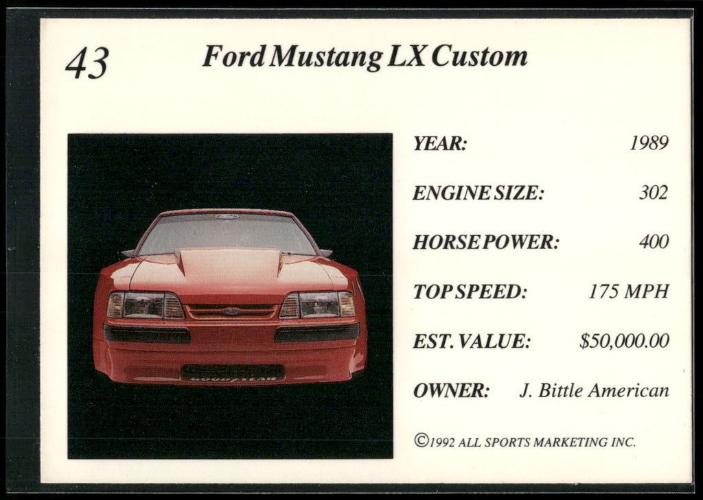 1992 All Sports Marketing Exotic Dreams #43 1989 Ford Mustang