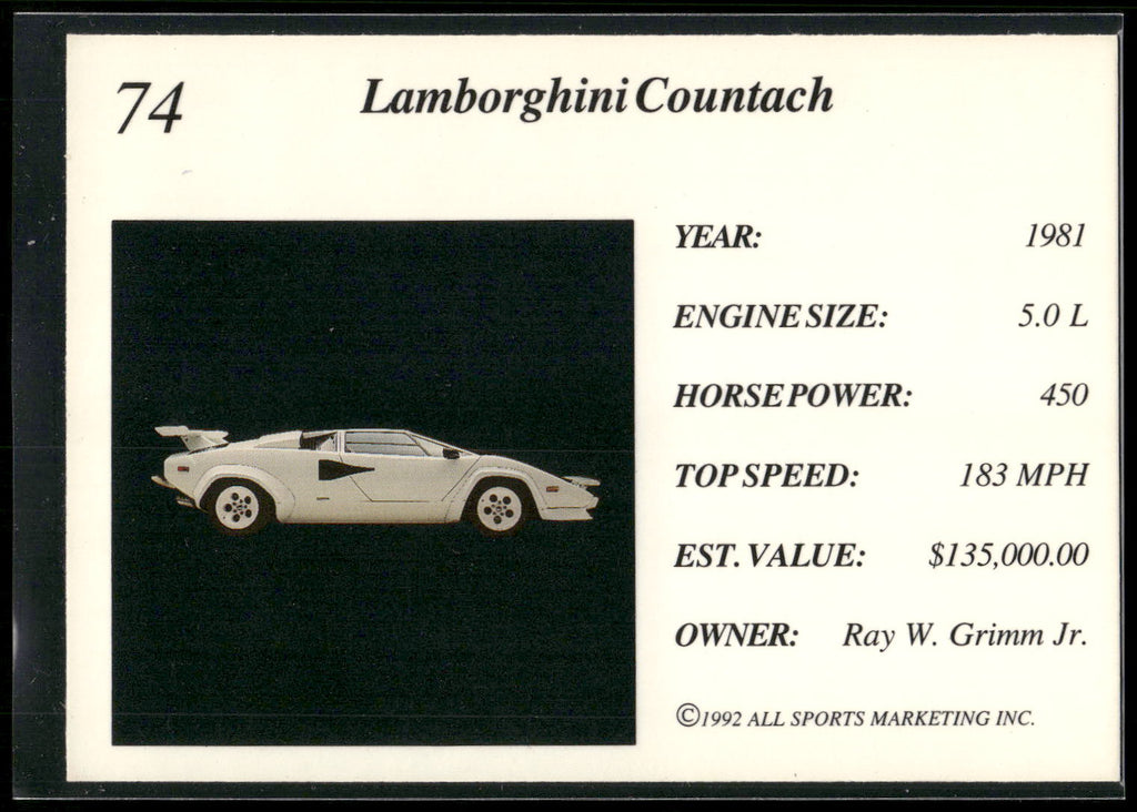 1992 All Sports Marketing Exotic Dreams #74 1981 Lamborghini Countach