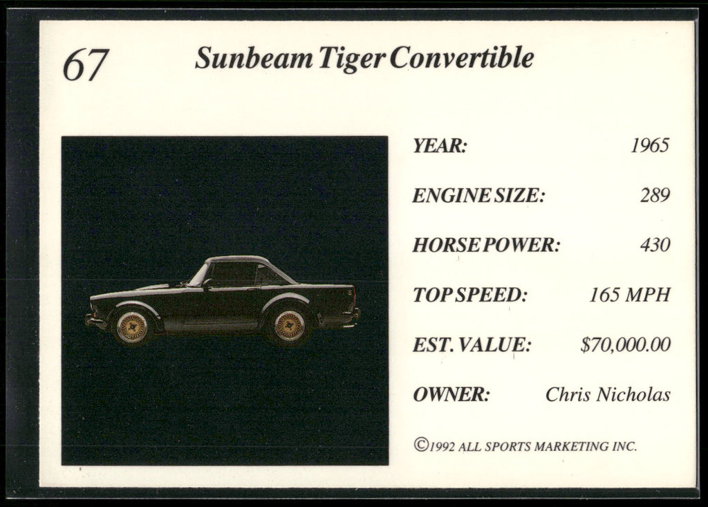 1992 All Sports Marketing Exotic Dreams #67 1965 Sunbeam Tiger